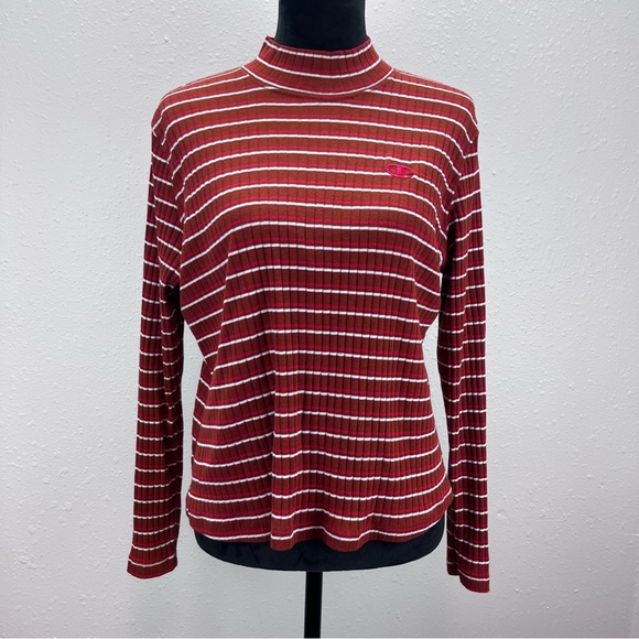 Champion Shirt Womens Extra Large Stripes Mock Neck Athletic Athleisure Brown - Picture 1 of 12